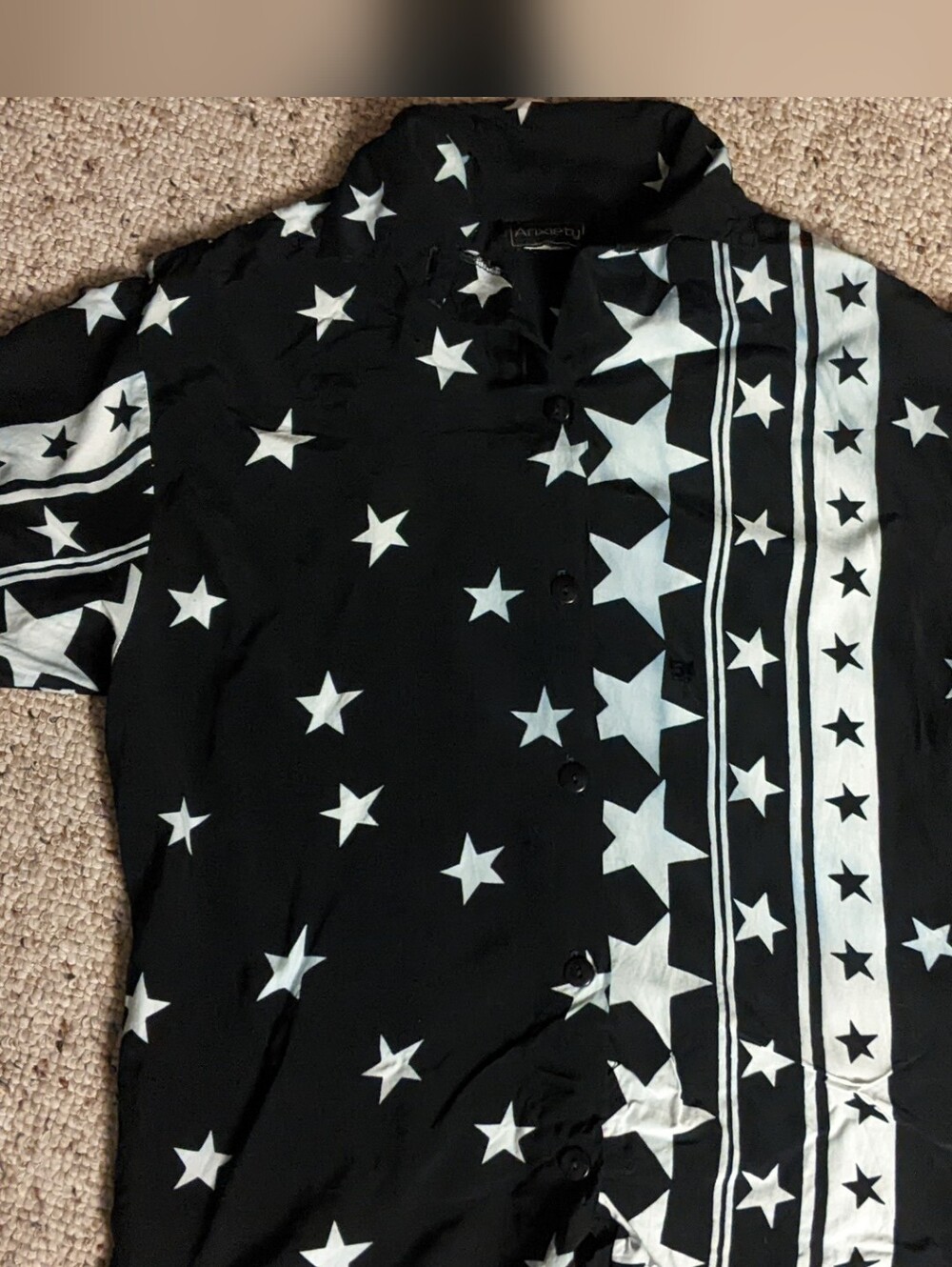 90s ANXIETY Stars N Stripes Short Sleeve Button Up Shirt USA